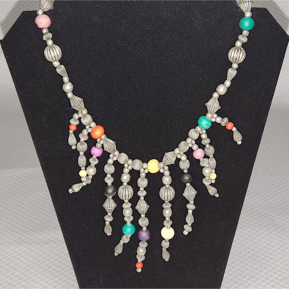 Boho Multicolor Beaded Necklace | Vintage Statement Jewelry - Picture 5 of 7